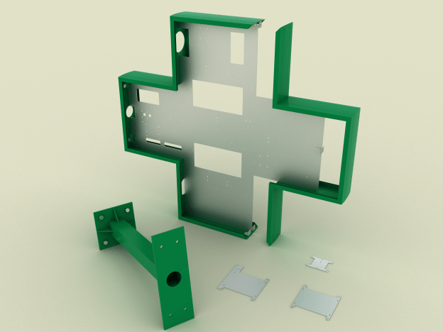 Renderizado del chasis de una cruz de farmacia latina. Renderizado del chasis de una cruz de farmacia latina.