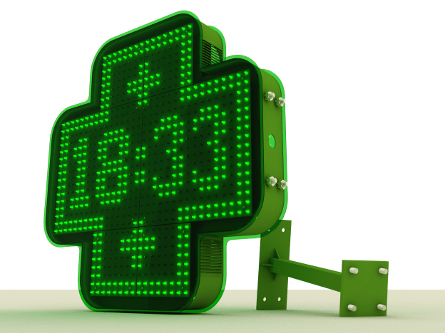 Renderizado de una cruz de farmacia. Renderizado de una cruz de farmacia.