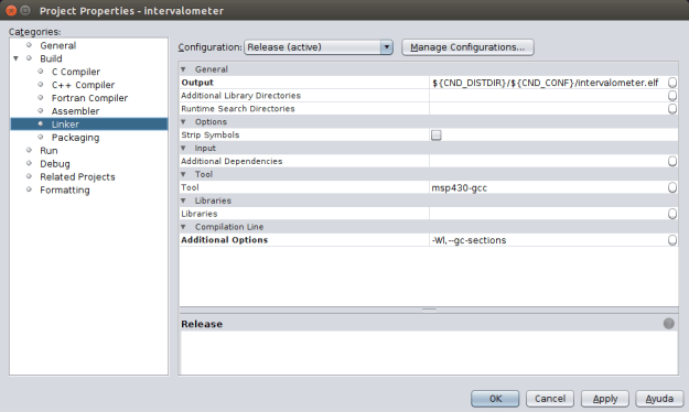 Propiedades para el linker.